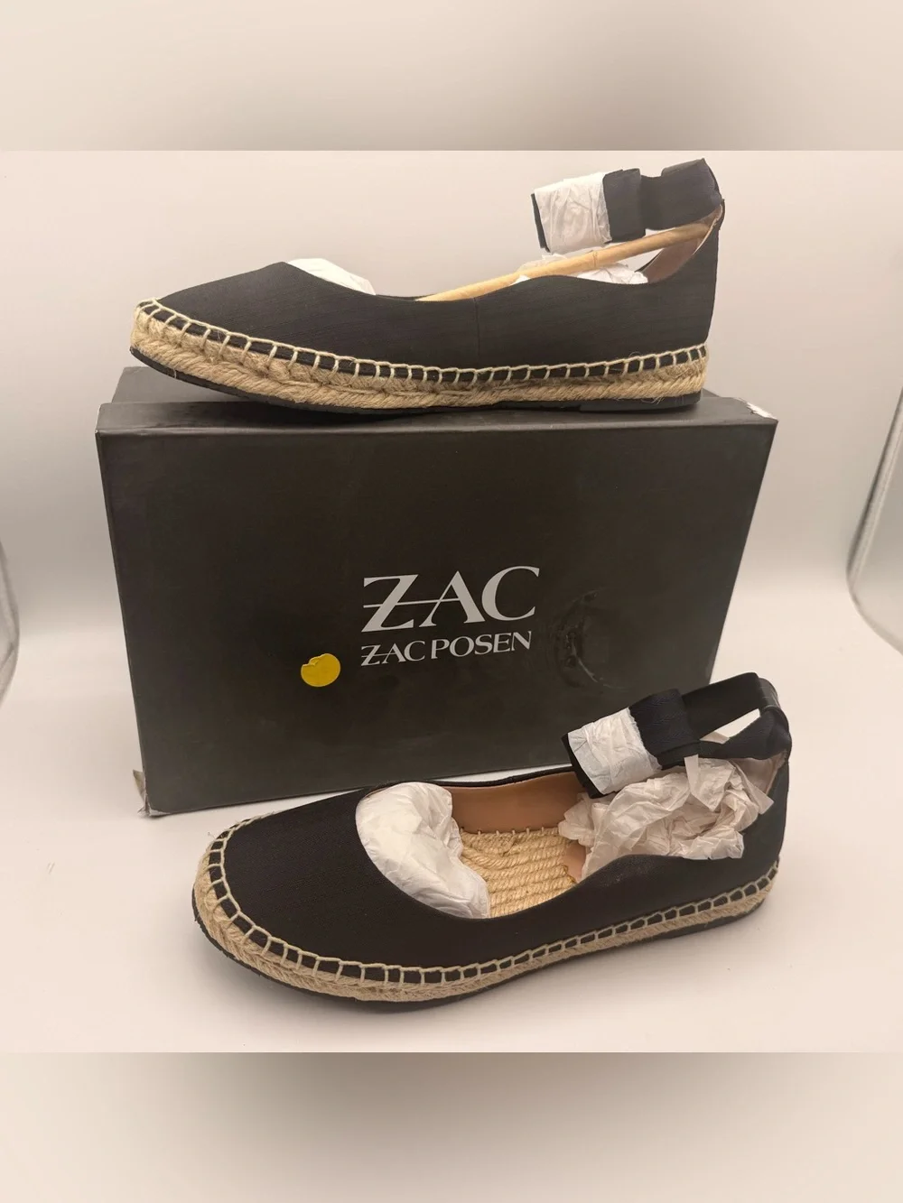 ZAC Zac Posen Black Canvas Espadrille Flats with Ankle Tie. NIB